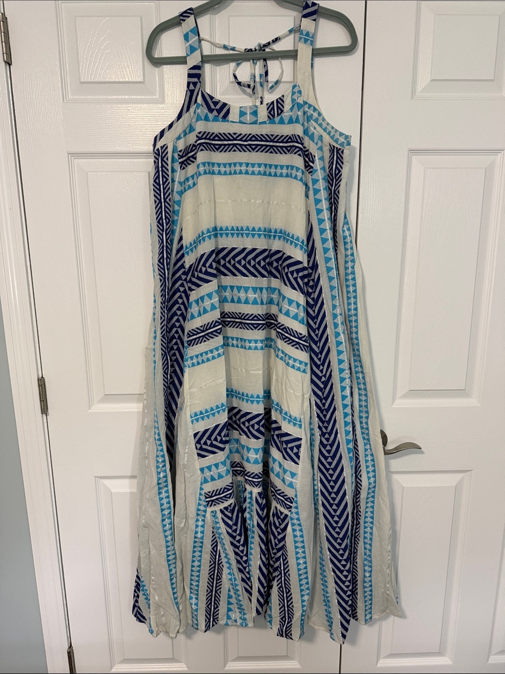 Women’s Maxi Dress - Blue & White Printed Sundress